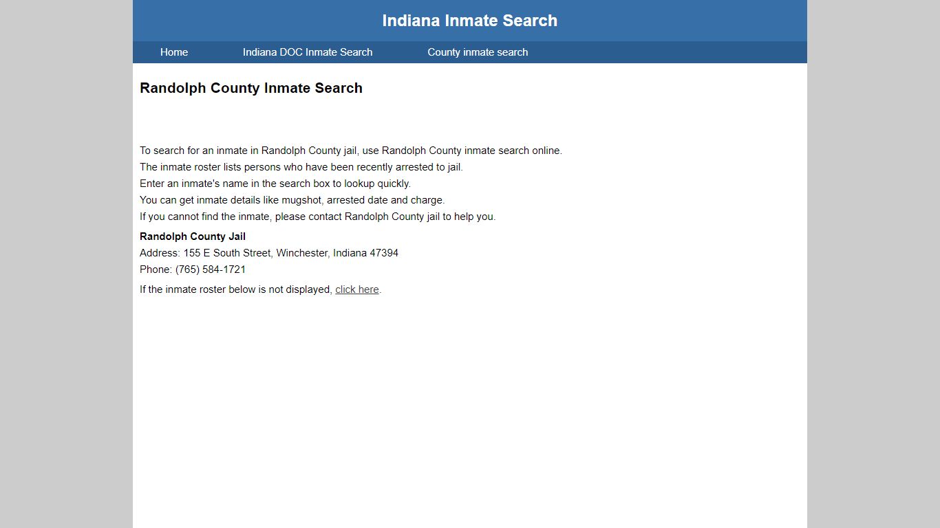 Randolph County Jail Inmate Search - Indiana Inmate Search